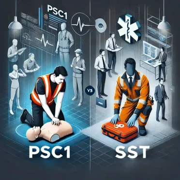DALL·E 2025-02-03 20.00.12 - A professional and dynamic promotional image illustrating the difference between the PSC1 (Prévention et Secours Civiques de niveau 1) and SST (Sauvet